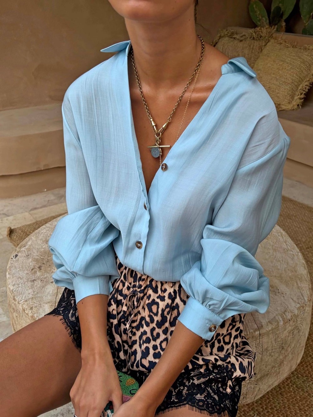 ✨SOLD OUT x3 ✨MILEY Shirt. Icy Blue Button Front Women's Blouse